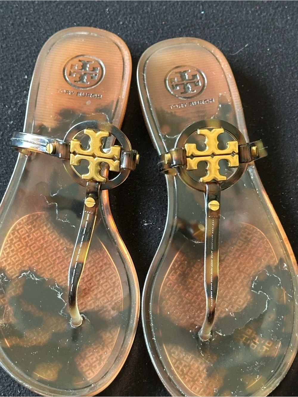 Tory Burch Jelly Thong Sandals in tortoiseshell.